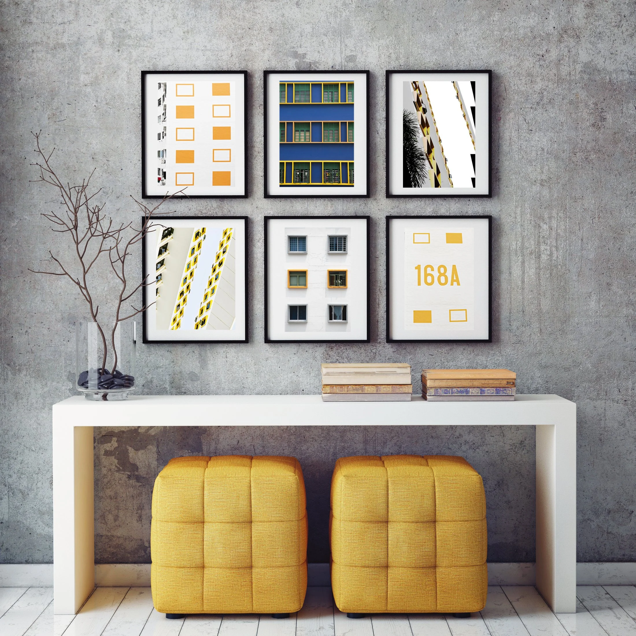 mock up poster frames in hipster interior background, 3D render 