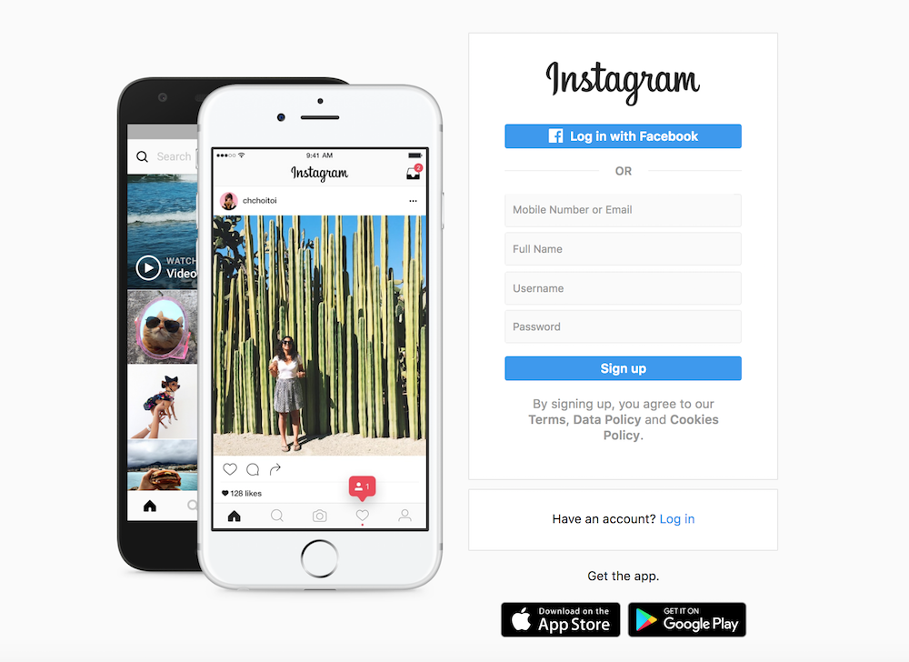 A screenshot of the Instagram website login page.