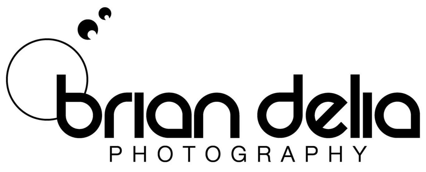 Logo for Brian Dela Photography featuring stylized text and camera aperture graphic.