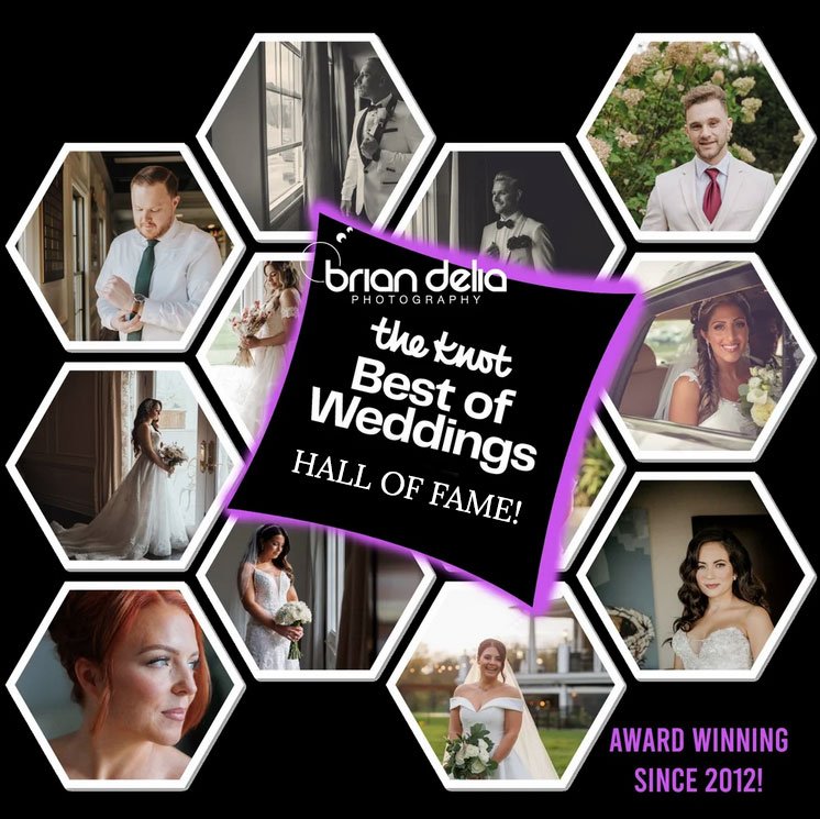 Collage of NJ Wedding Photographer Brian Delia's wedding photos and Awards. 