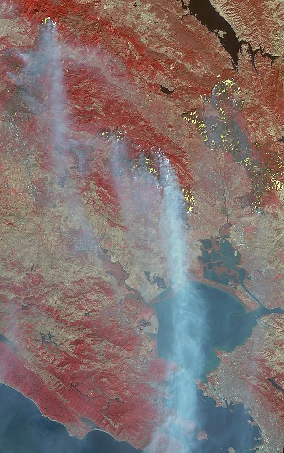 Fires in the wine-making country of Northern California, October 2017. Satellite picture by NASA .