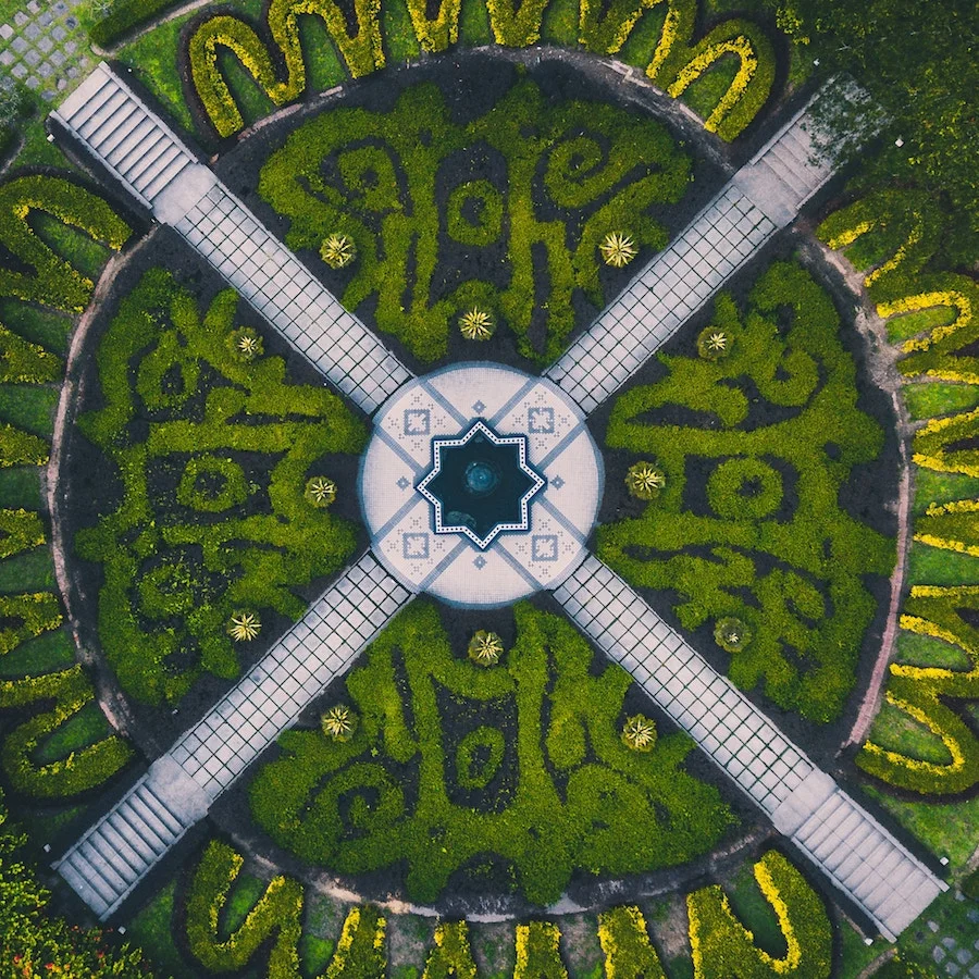 Aerial view of a maze in the Botanical Gardens at Kuala Lumpur. Photo by Deva Darshan.