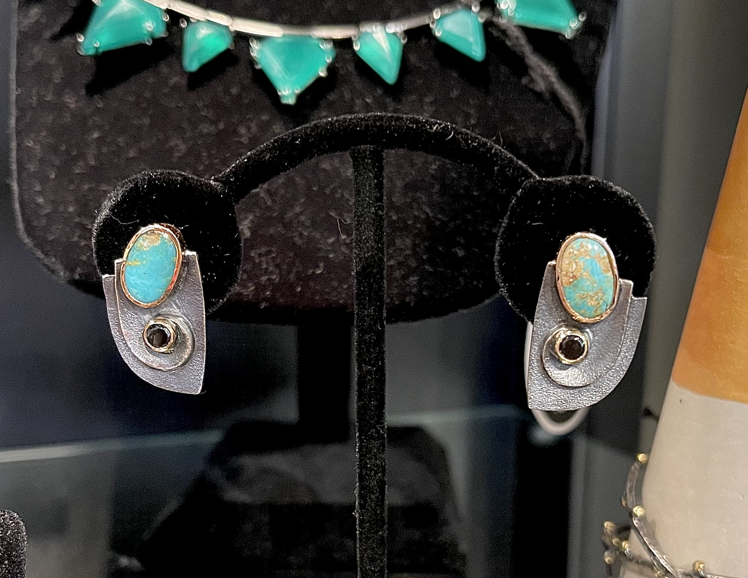 Turquoise &amp; Onyx Shield Earrings 