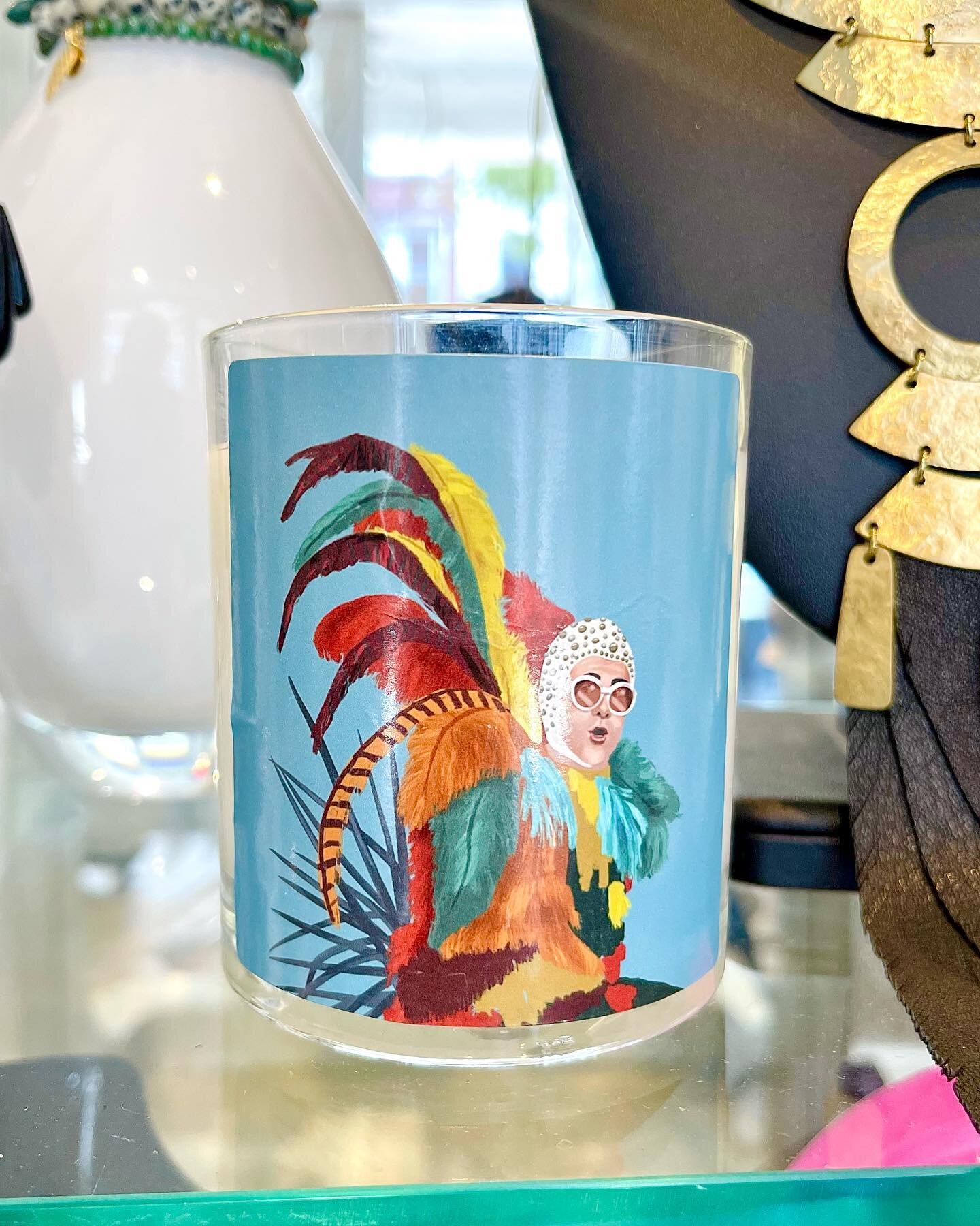 A little feathered Elton candle would be a great gift for anyone that&rsquo;s just a little over the top and amazing #elton #musician #johnnieq #giftshop #franklintnboutique #queen @artwow.co