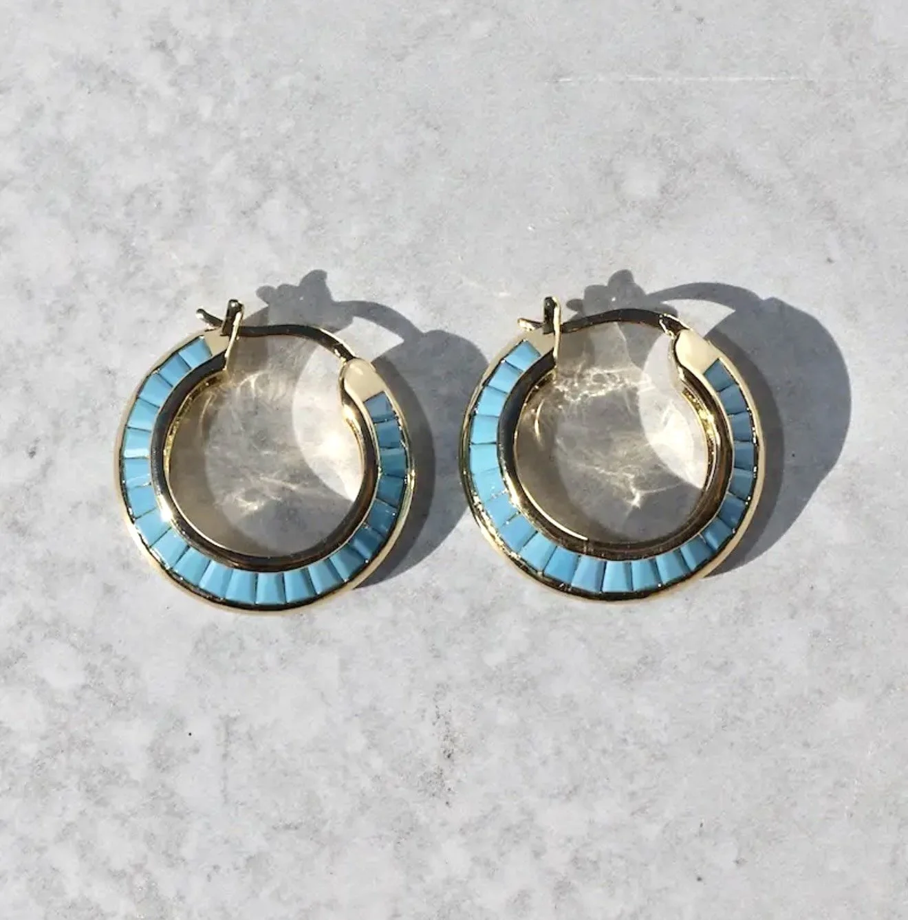 RAZOR EDGE HOOPS, GOLD & TURQUOISE