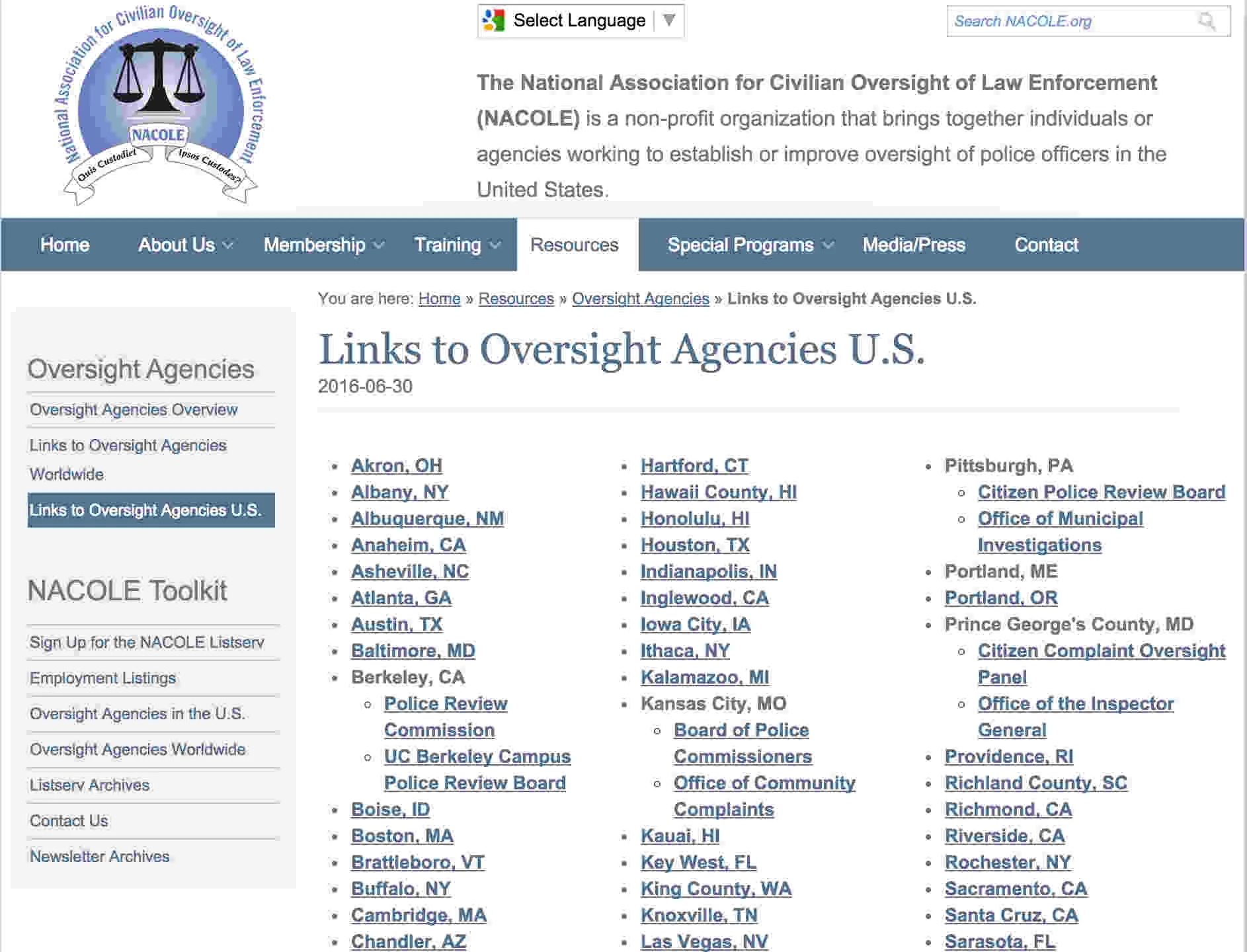 National directory of Civilian Oversight Agencies