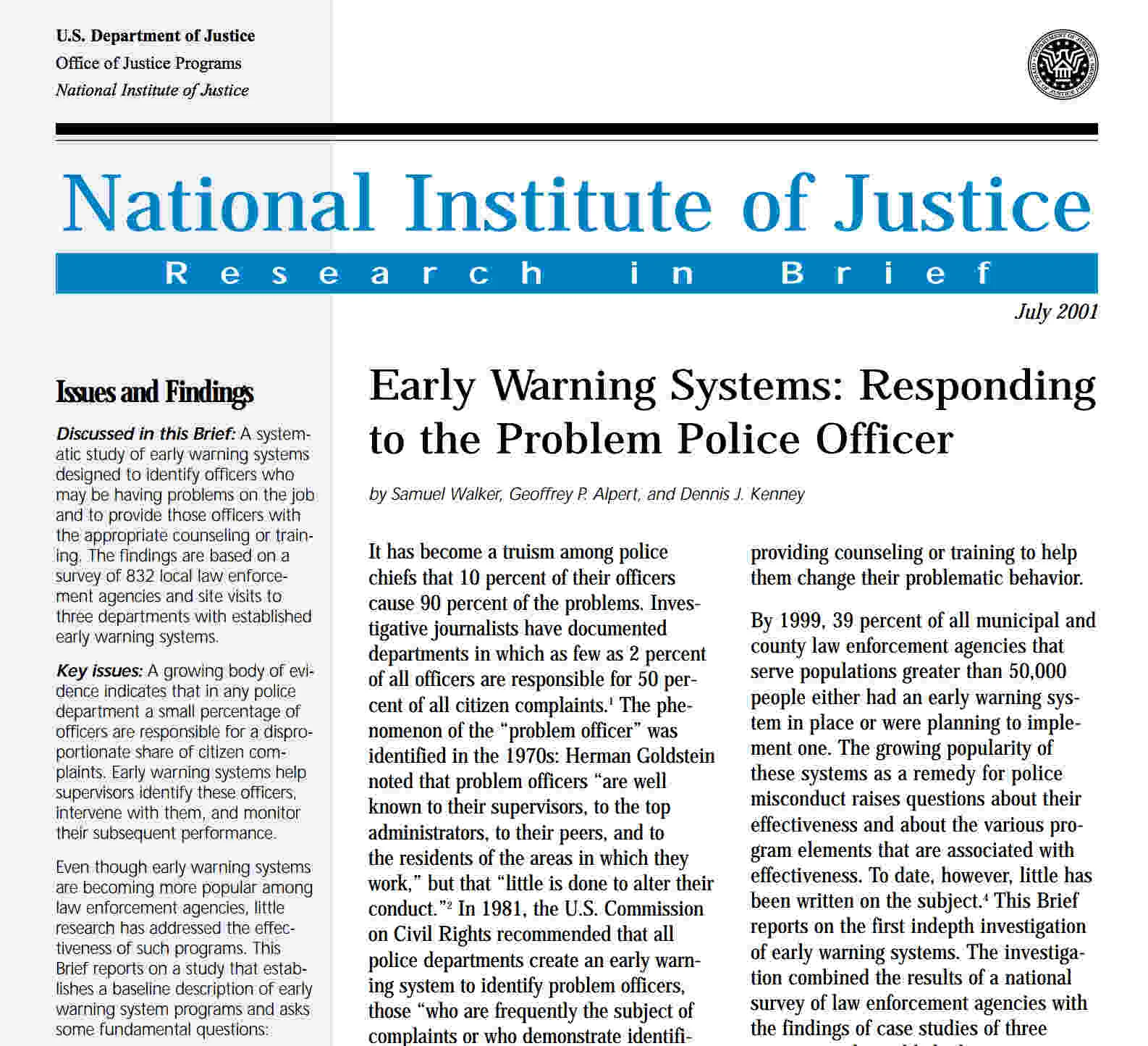 The effectiveness of Early Intervention Systems for police
