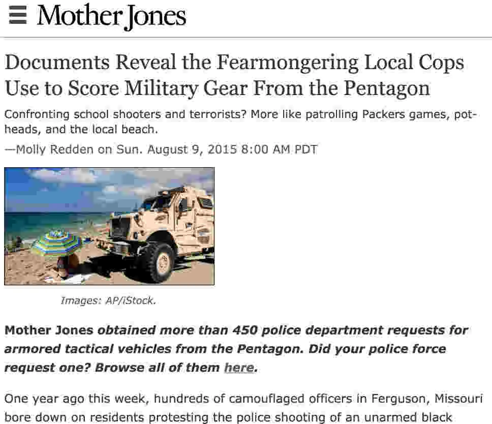 How police receive military weapons to combat drugs, not terrorism