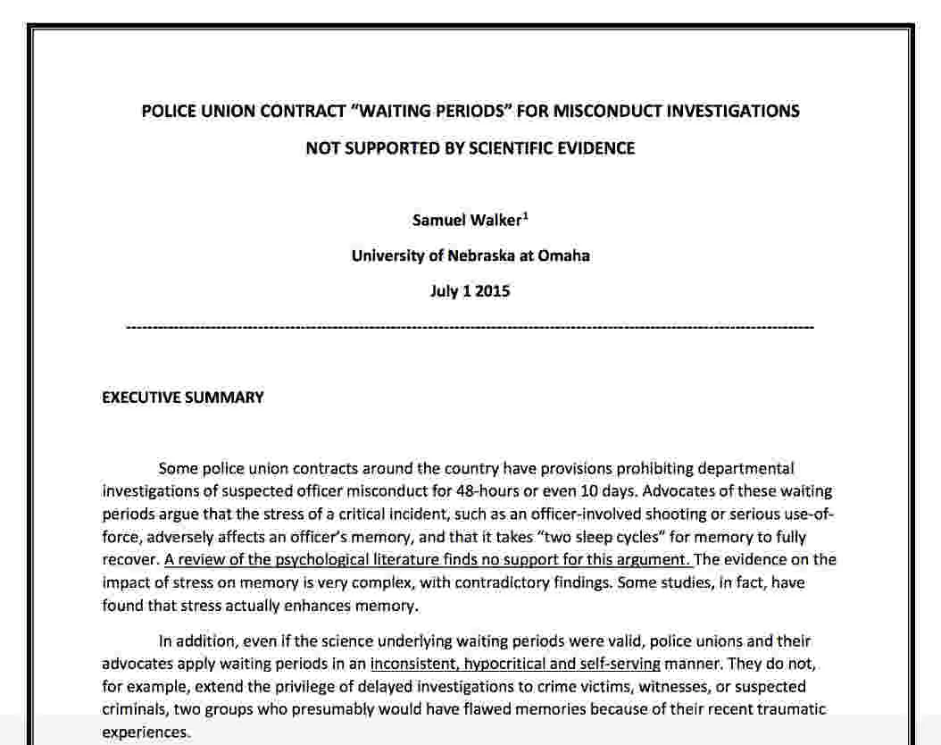 How police union contract provisions are not based on scientific evidence