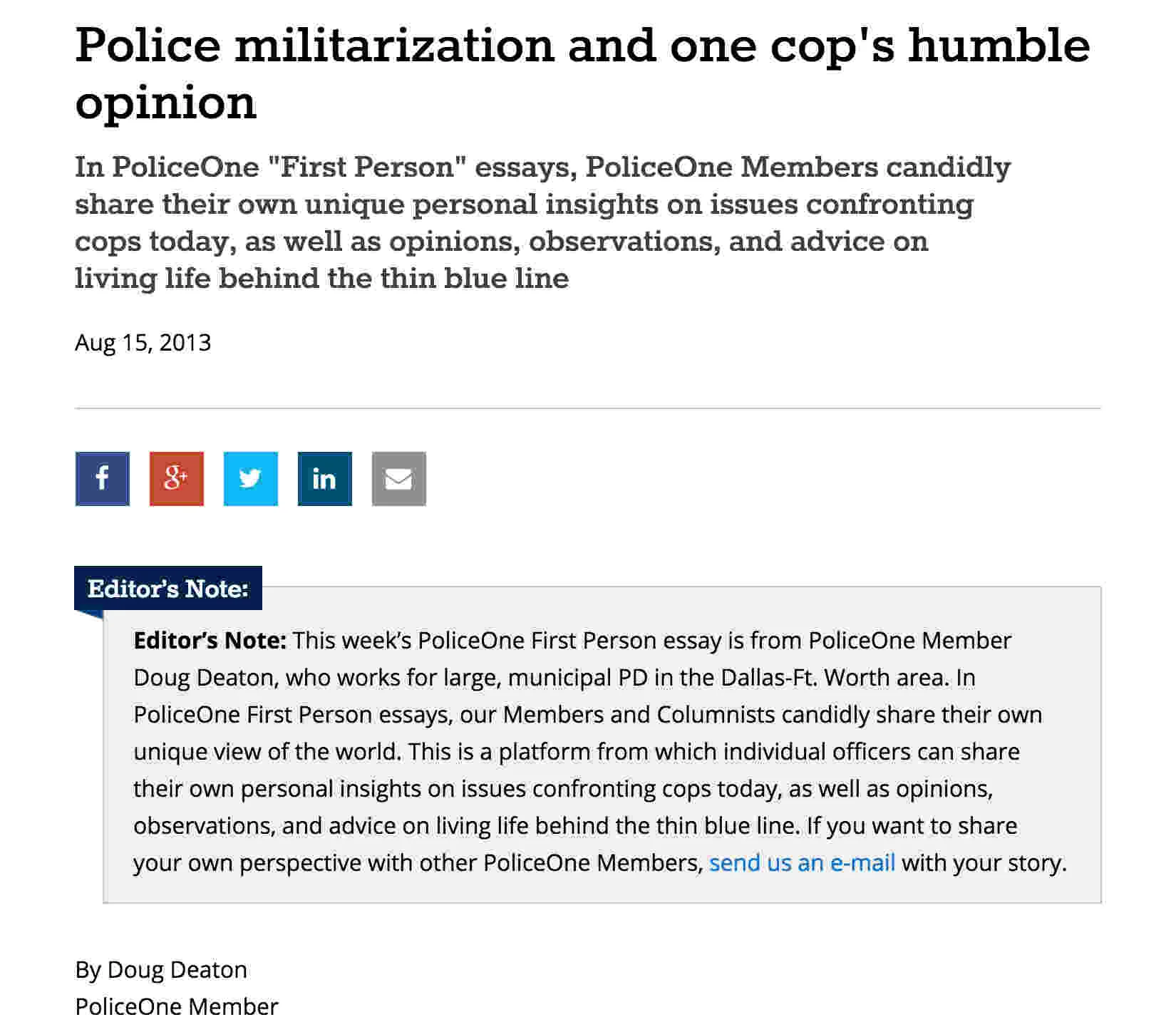 A police officer's perspective on militarization