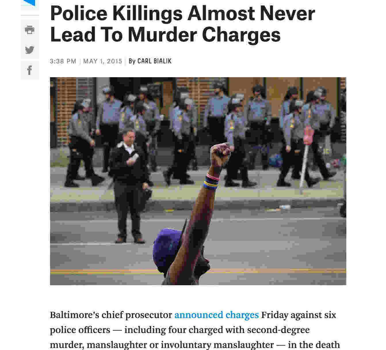 The data showing police are rarely charged with crimes after police killings