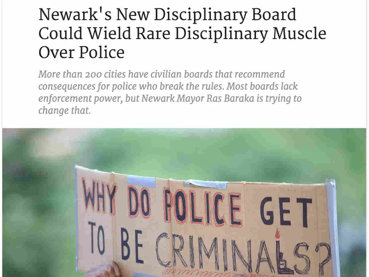 How Newark's new Civilian Oversight Board could be a model for the nation