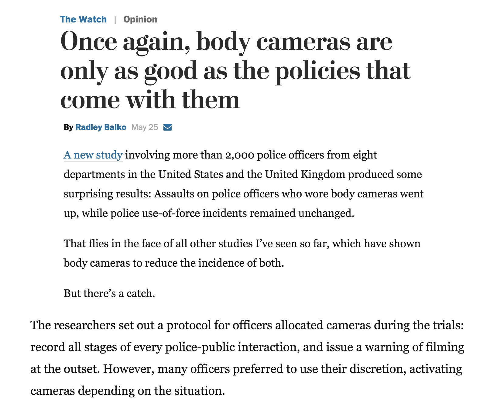How body cameras only reduce use of force with good policies