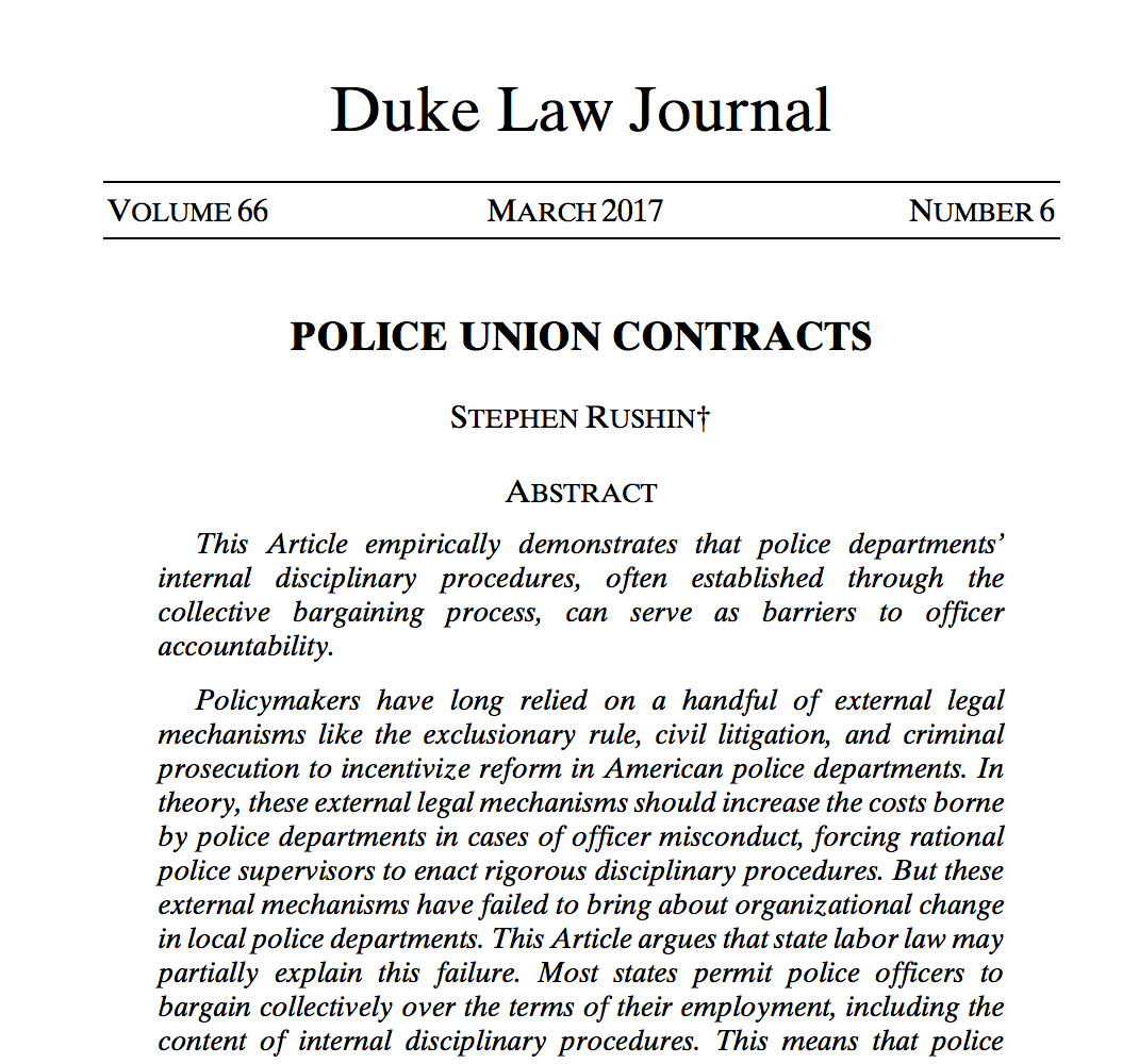 Review and Recommendations for Police Union Contracts