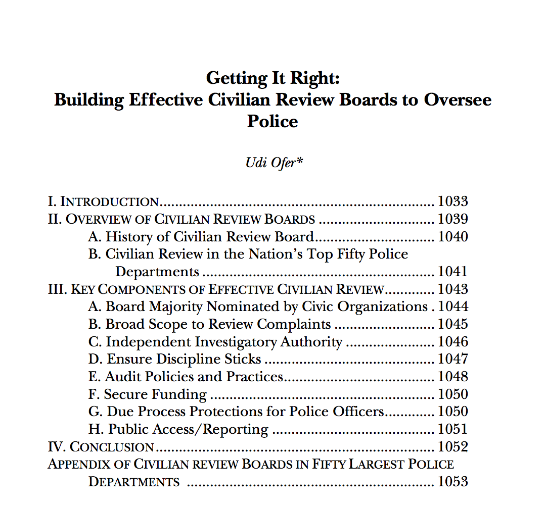 Review of Civilian Oversight Structures in 50 Largest US Cities