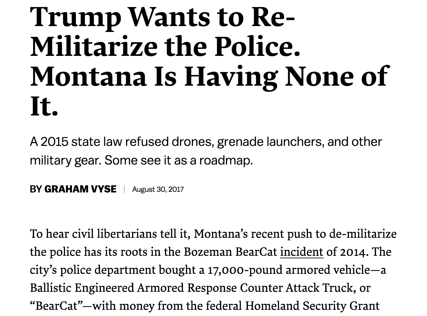 How Montana Is Addressing Police Militarization