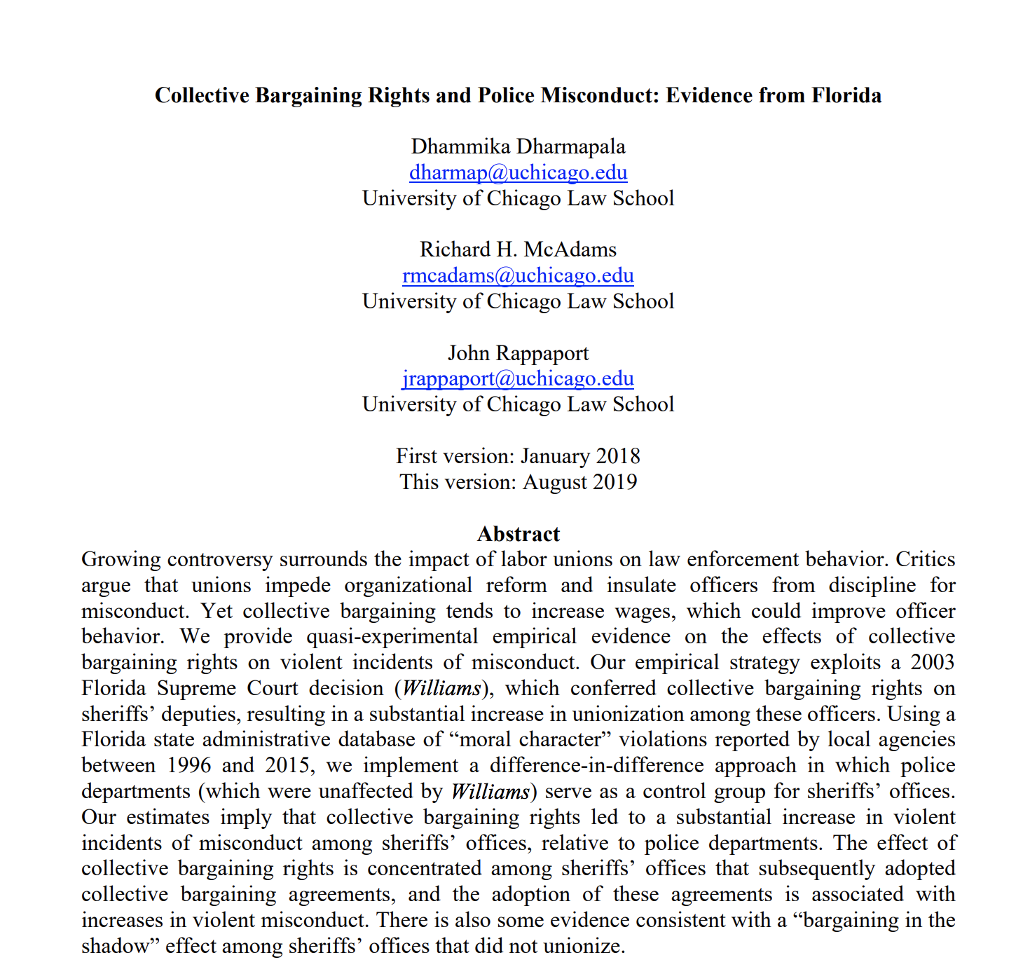 Study: Joining Police Unions increased Violent Misconduct by 40%