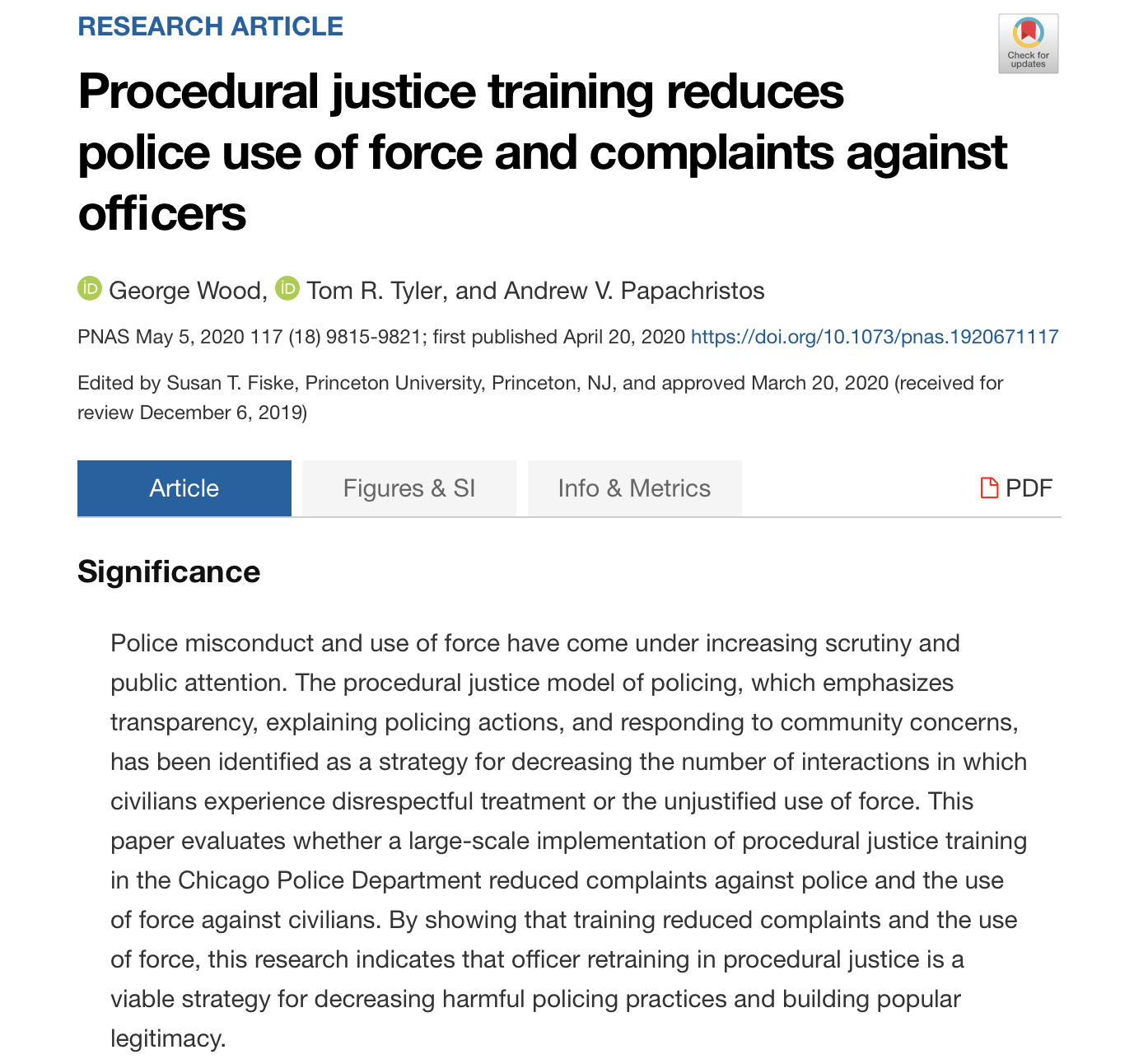 Study finds Procedural Justice training reduces police use of force and complaints