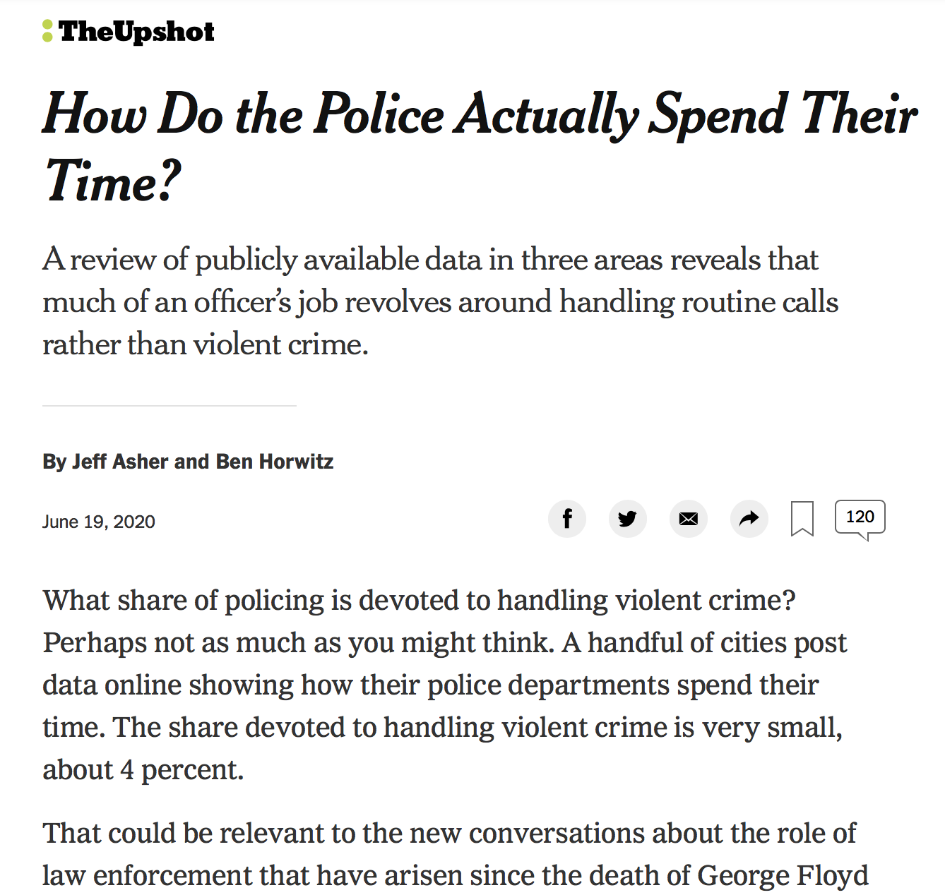 Police spend only about 4% of their time responding to violent crime.
