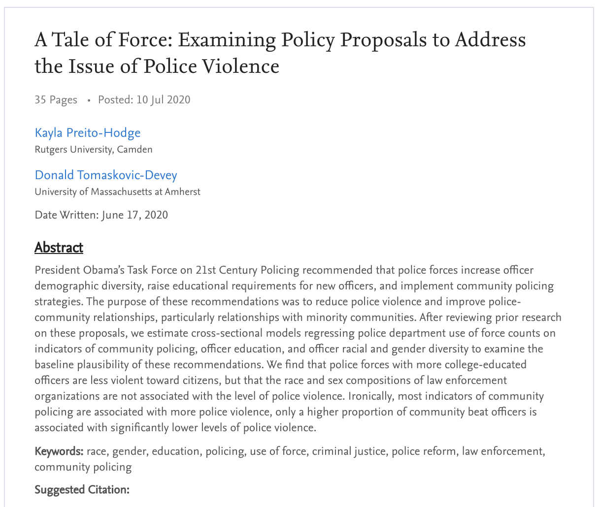 Study: Police Race/Gender Diversity and Community Policing Don't Reduce Police Violence