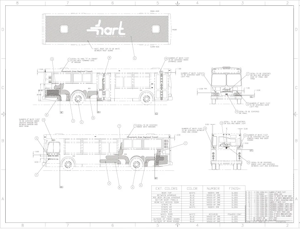 Bus fleet branding design and application specifics to bus model "Orion V".