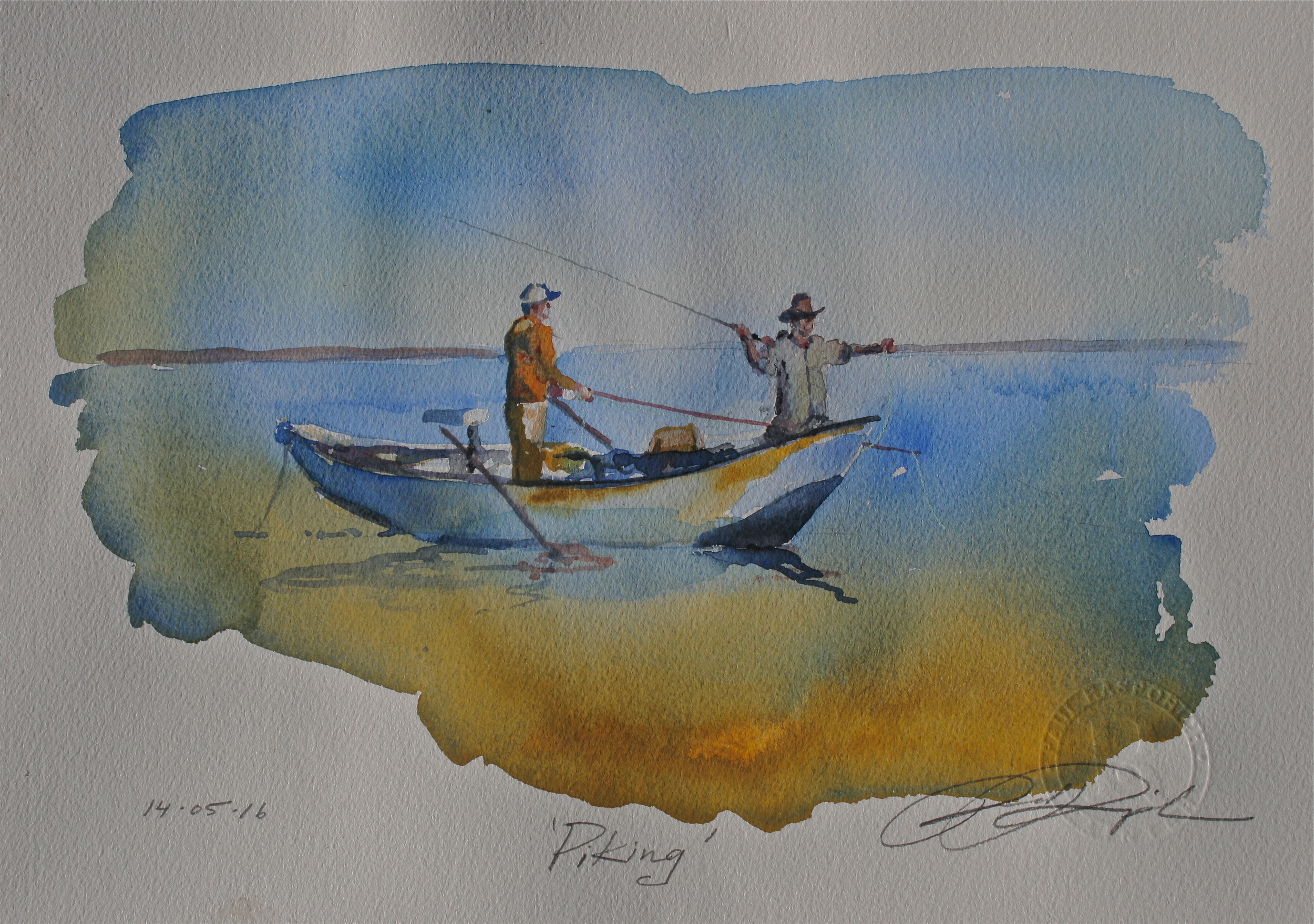 Win this original hand signed watercolour with artist's seal by Paul Rasporich, "Piking," 9 x 12 inches.