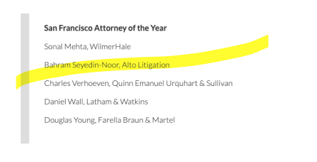 Bahram Seyedin-Noor nominated for 2020 Benchmark Litigation Awards
