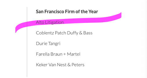 Benchmark Litigation recognizes Alto Litigation among the top firms in California