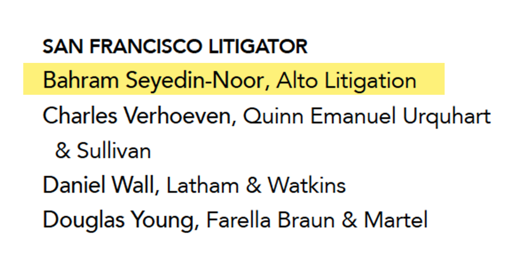 Bahram Seyedin-Noor nominated for 2021 Benchmark Litigation Awards