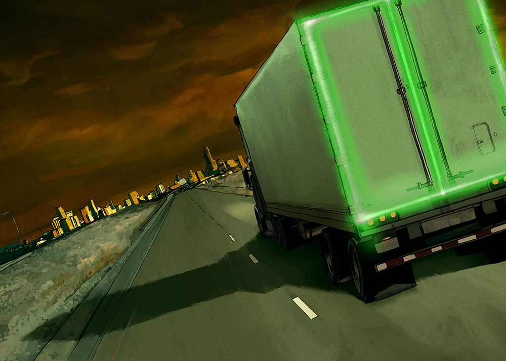  Nuclear Truckers - Illustration on nuclear&nbsp;highway transportation. 