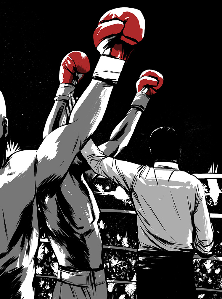  Hagler vs. Leonard - Illustration for an article on the disputed Heavyweight Championship fight. 