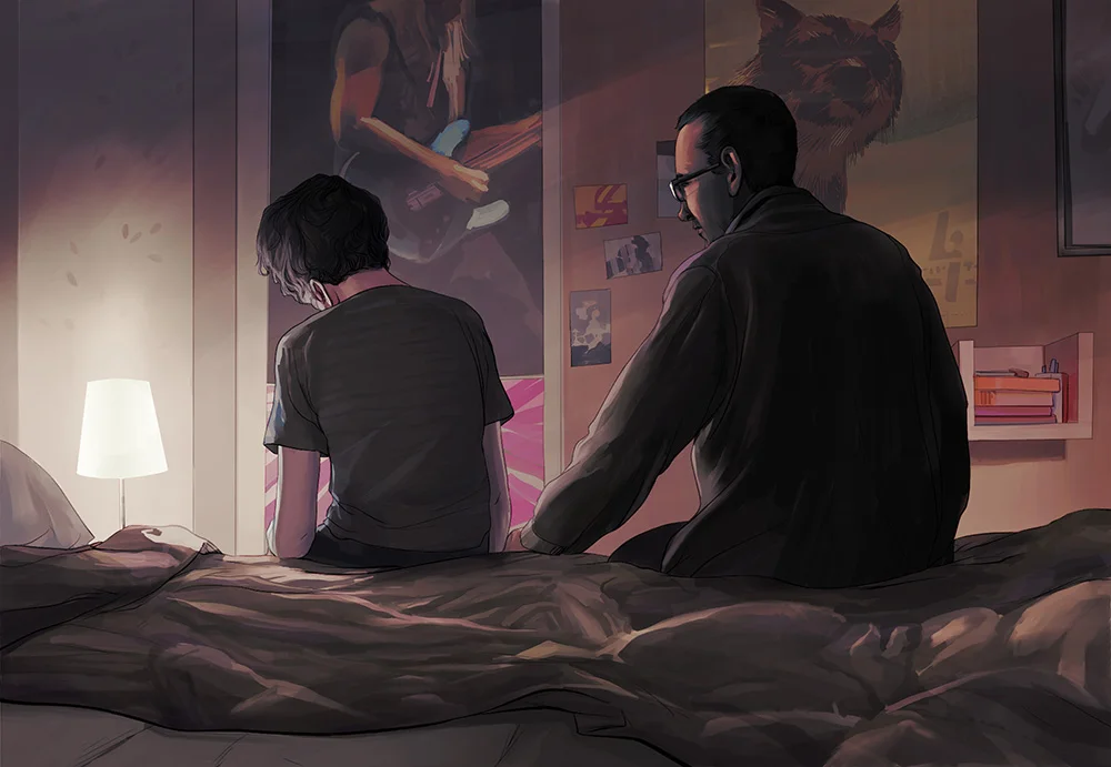 Lightening The Mood - Illustration on teenage depression.