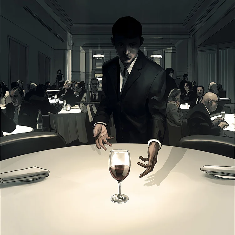 Dinner and Deception - Cover illustration on serving elaborate meals to the super-rich for The New York Times Sunday Review.