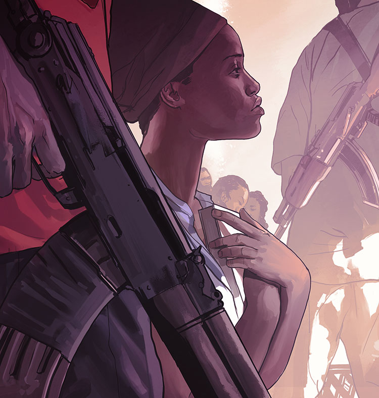 Eclipsed - Illustration for The New Yorker review of Danai Gurira's play 'Eclipsed.'
