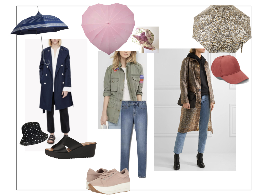 When the temperatures are warmer, choose a platform sandal or nylon (not canvas) sneaker to lift you away from the puddles.