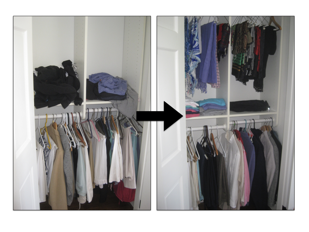 Pro Tip: hang scarves over pant hangers so they are easily seen. When they are folded on shelves or in a drawer, they tend to be forgotten and not worn often.