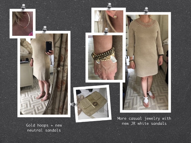 Your gold dress—with two different options for accessories