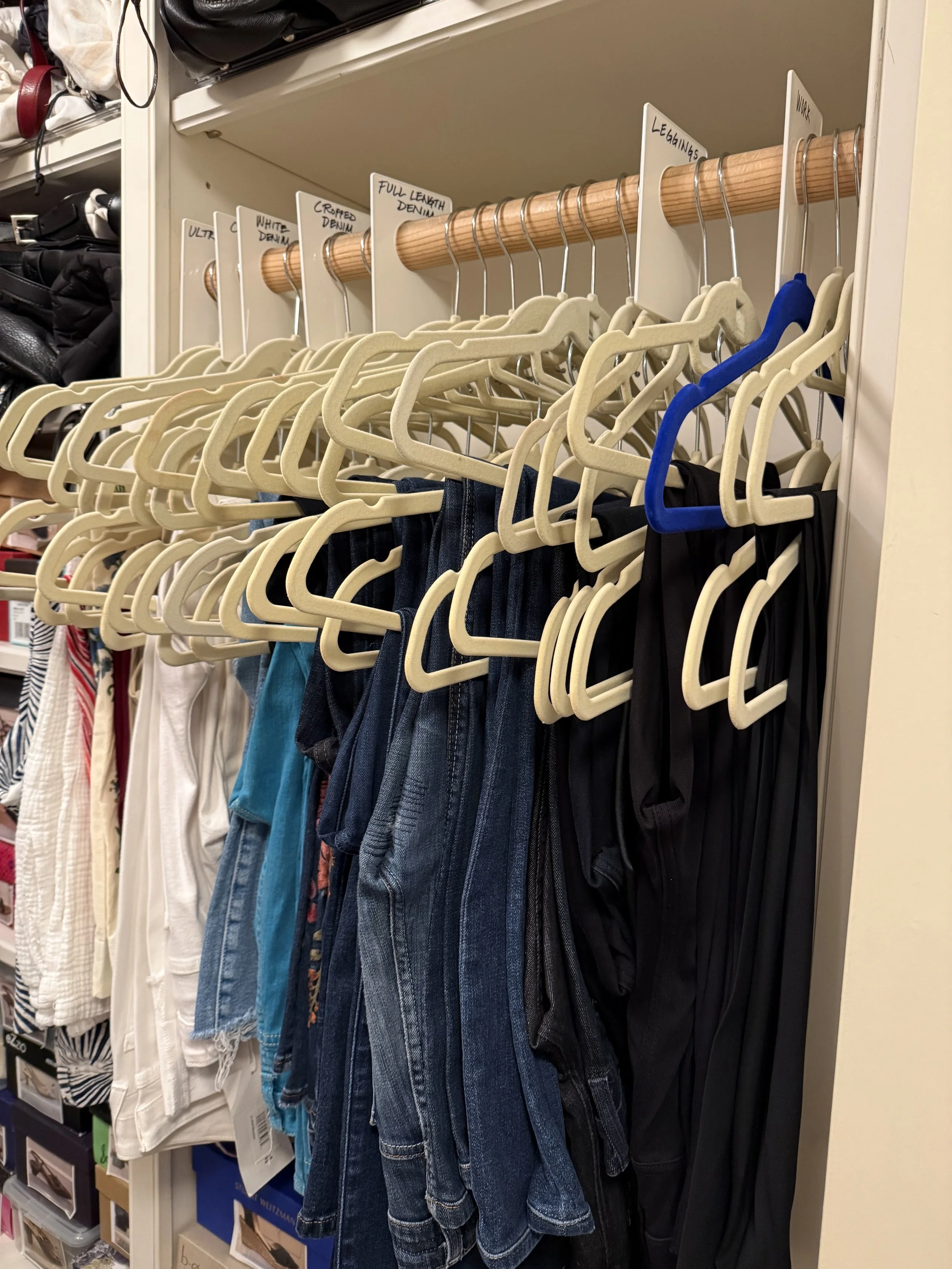 Dividers &amp; Hangers! (blue hanger = fav black pants!)