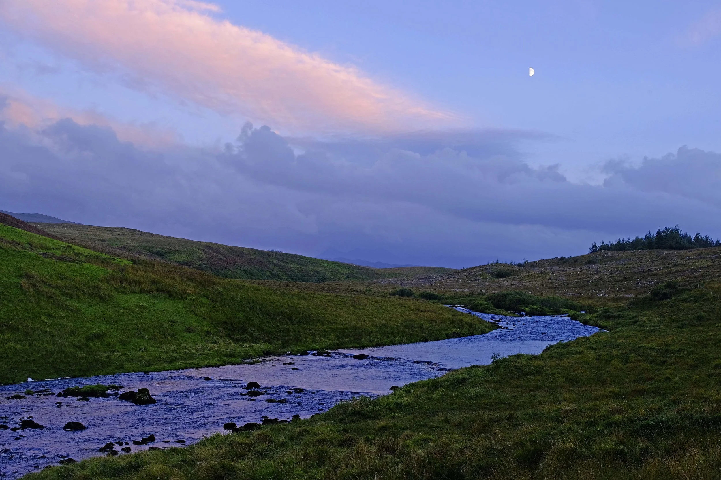 sunset and moon rise, isle of skye