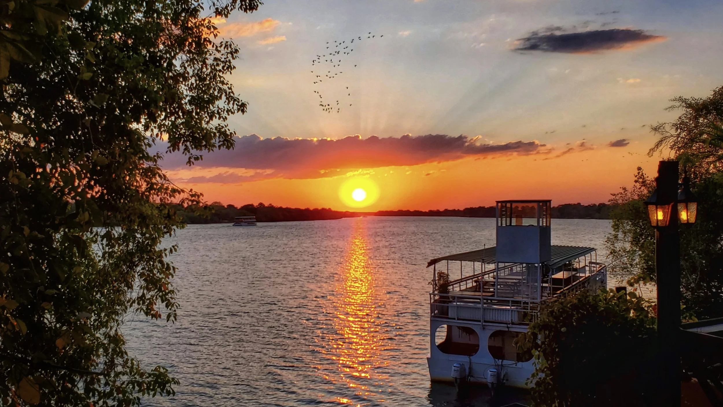Sunset on the zambezi river in Livingstone, Zambia