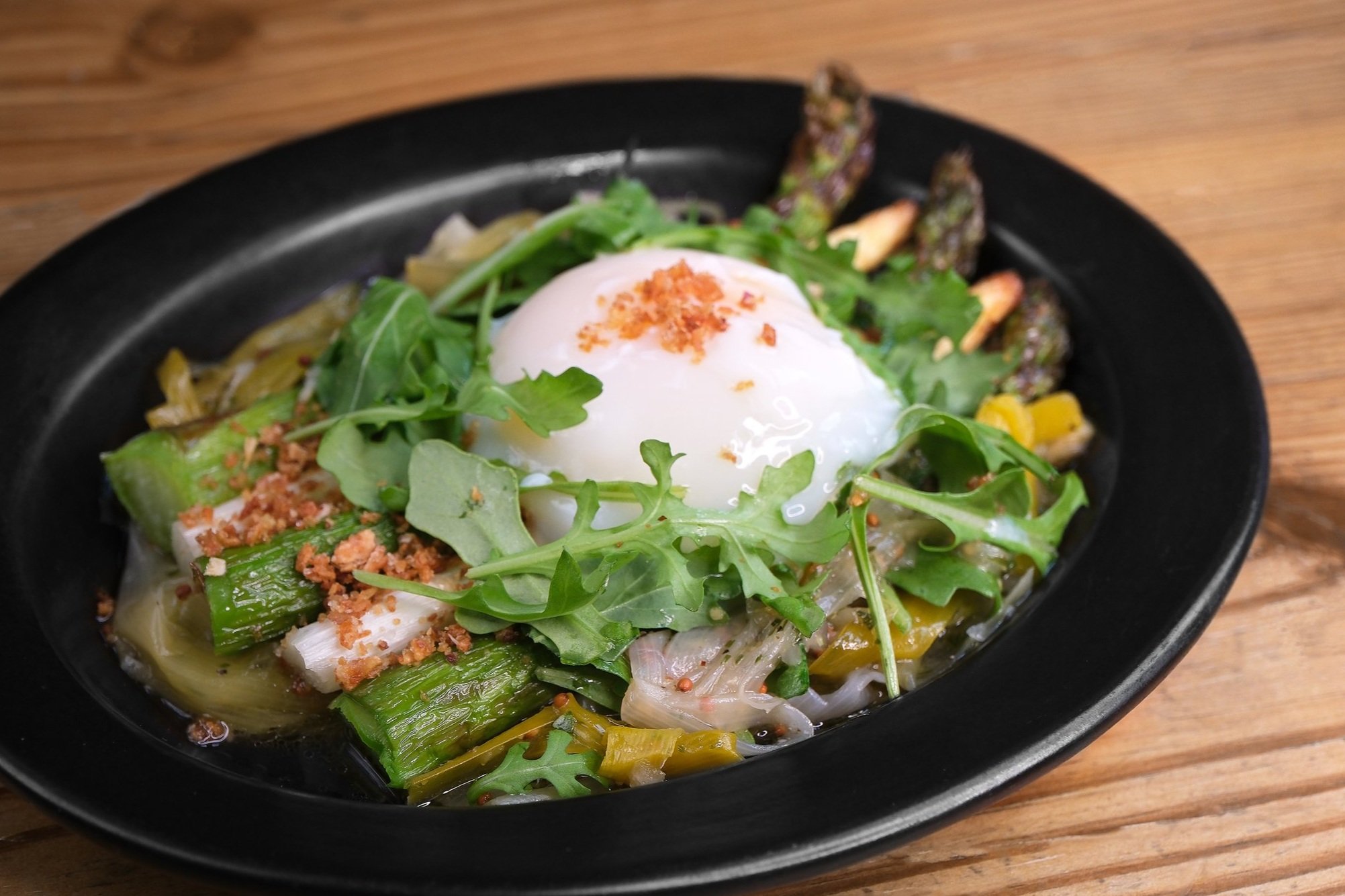Asparagus and Leek Namul with Poached Egg $13