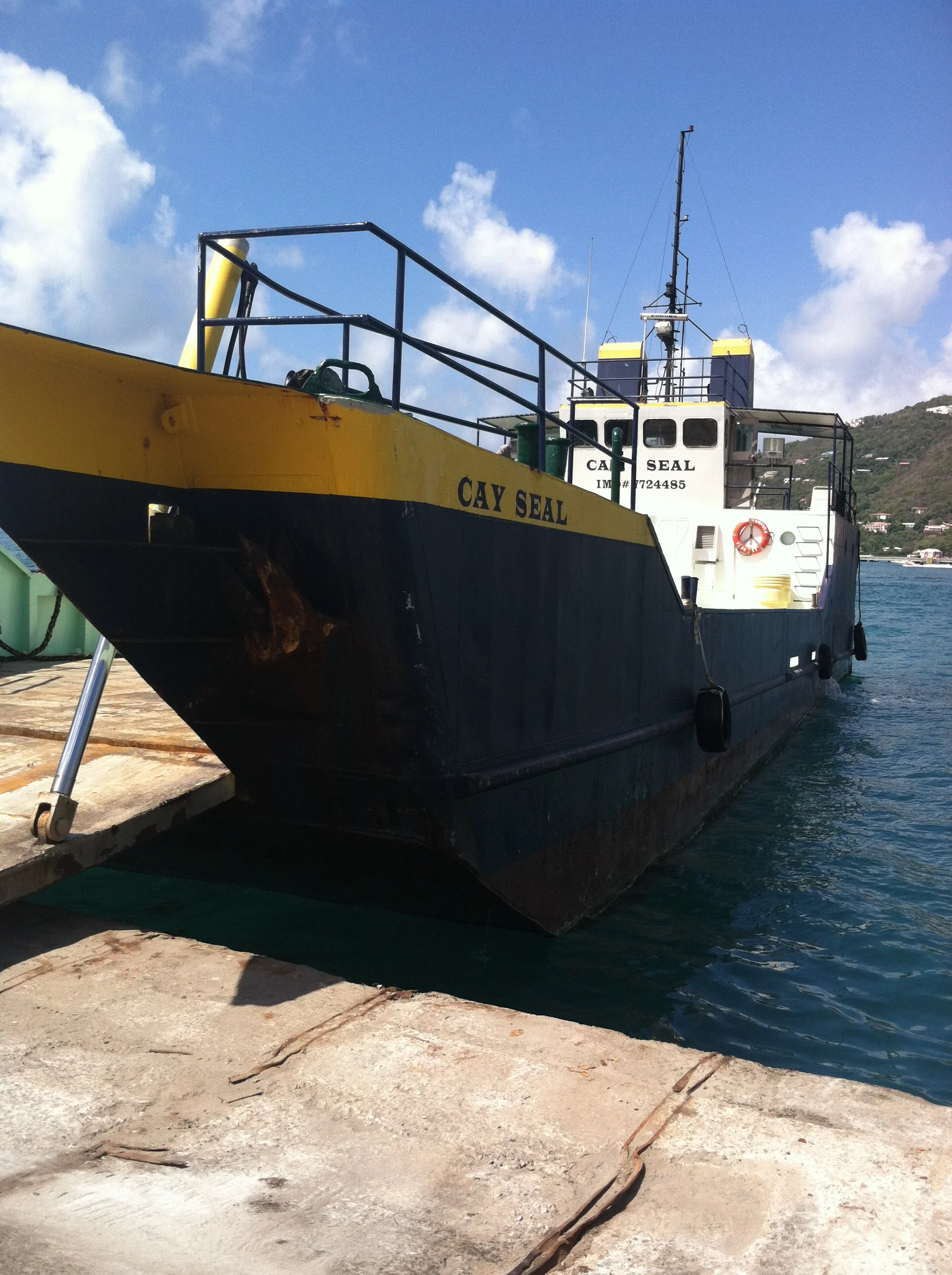 The Cay Seal is a bow ramp vessel which can load and unload cargo in very shallow water.