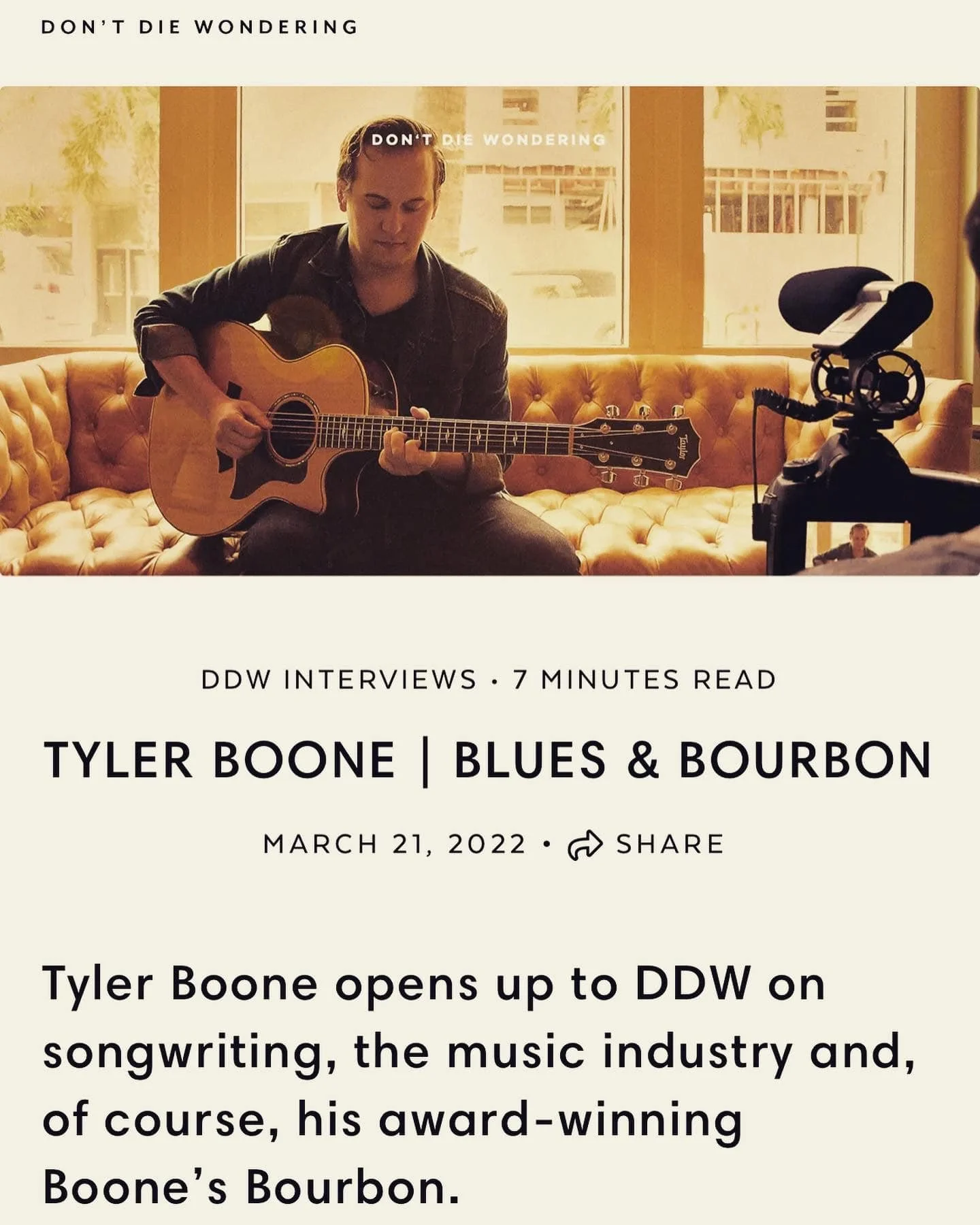 Tyler Boone now featured in "Don't Die Wondering" Magazine in the UK!