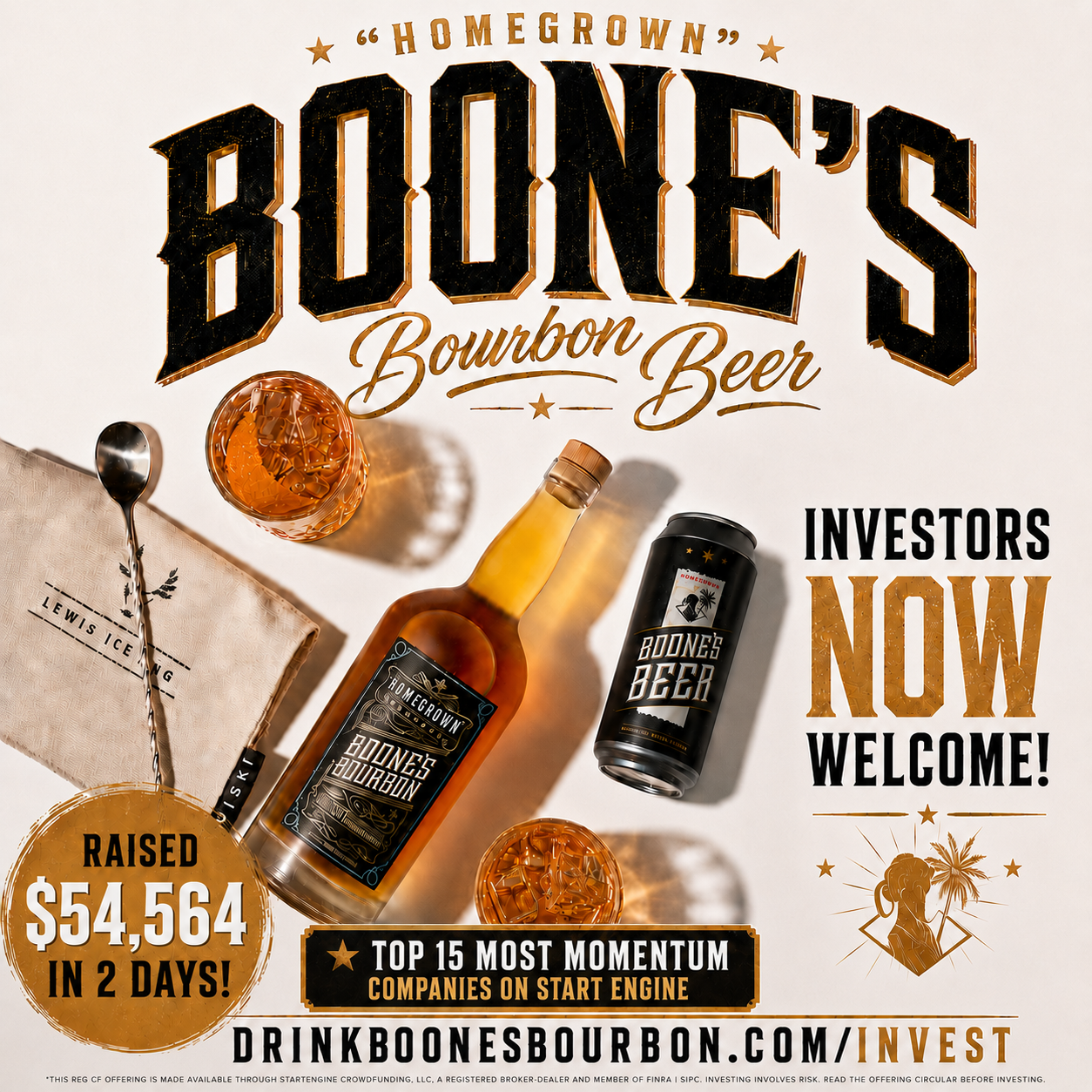 "Homegrown" Boone's Bourbon and Beer raises over $54,000 in 2 days! Top 15 Most Momentum Companies on Start Engine!