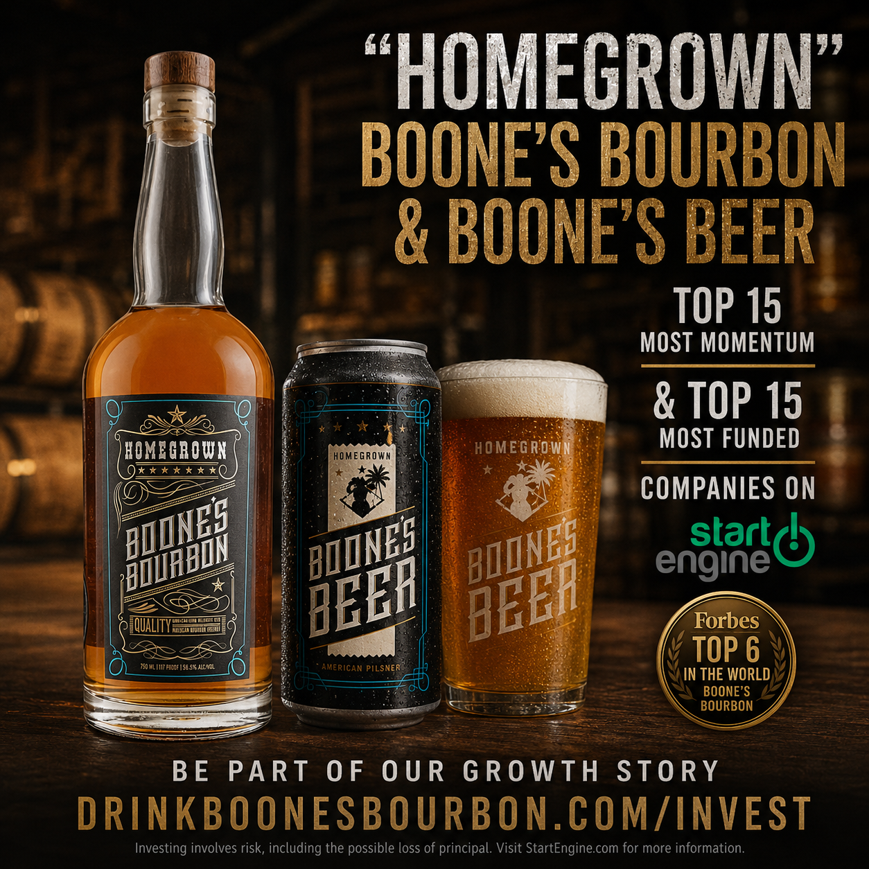 Top 15 Most Momentum and Most Raised on Start Engine! Boone's Bourbon &amp; Beer!