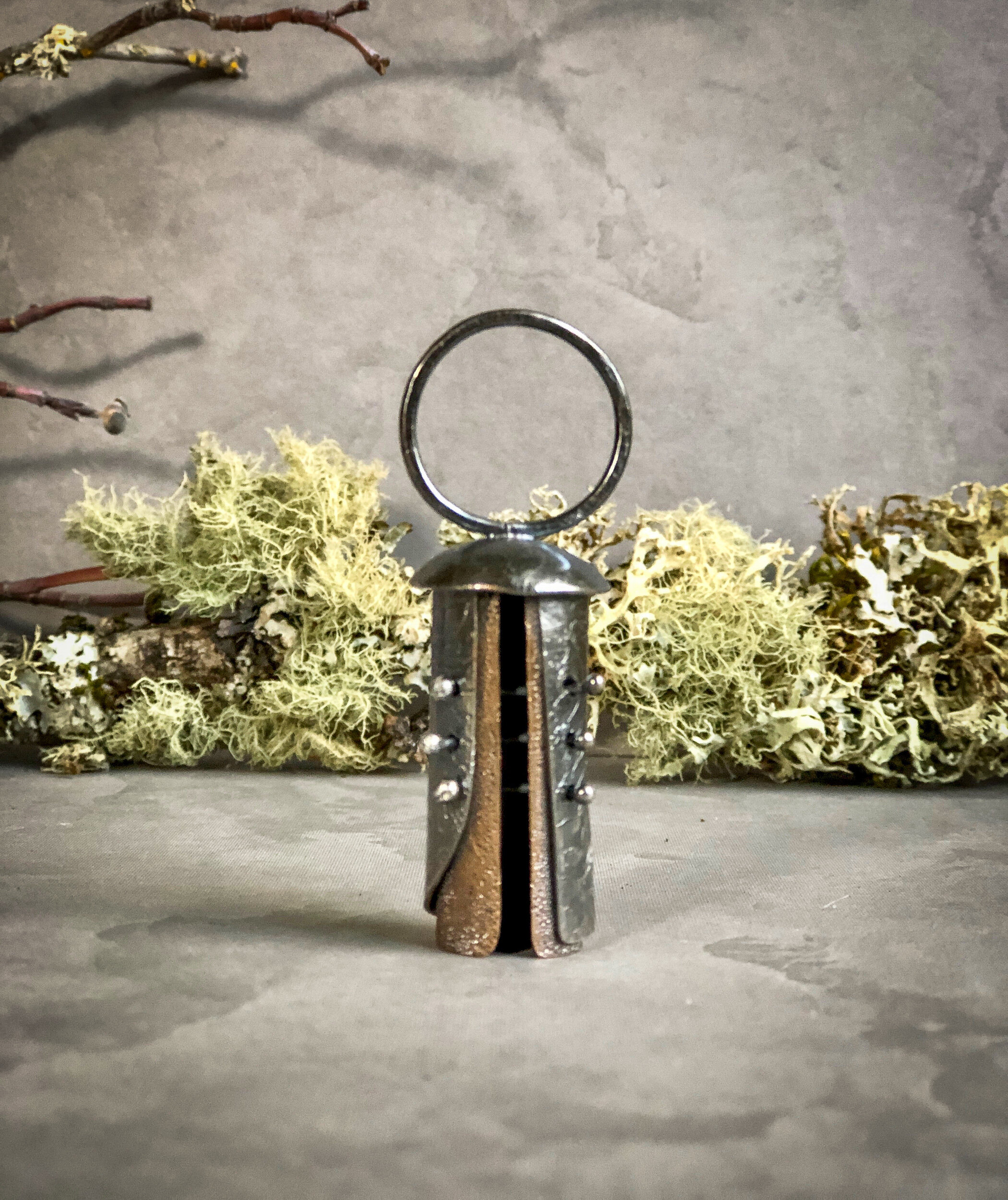 Single, Sculptural Celtic Bell in Bronze and Sterling