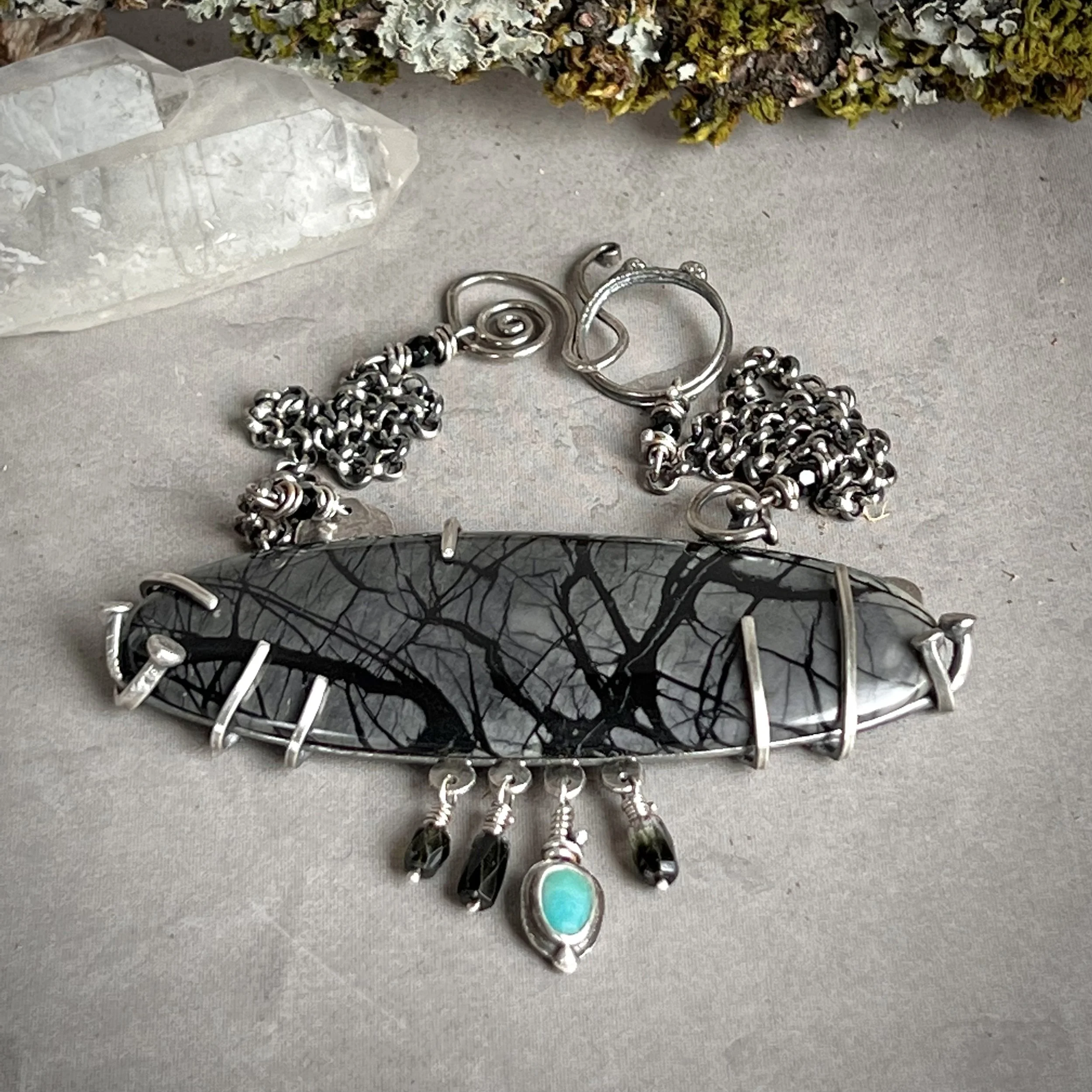 A Misty Forest Moon: Picasso Marble Specimen Necklace