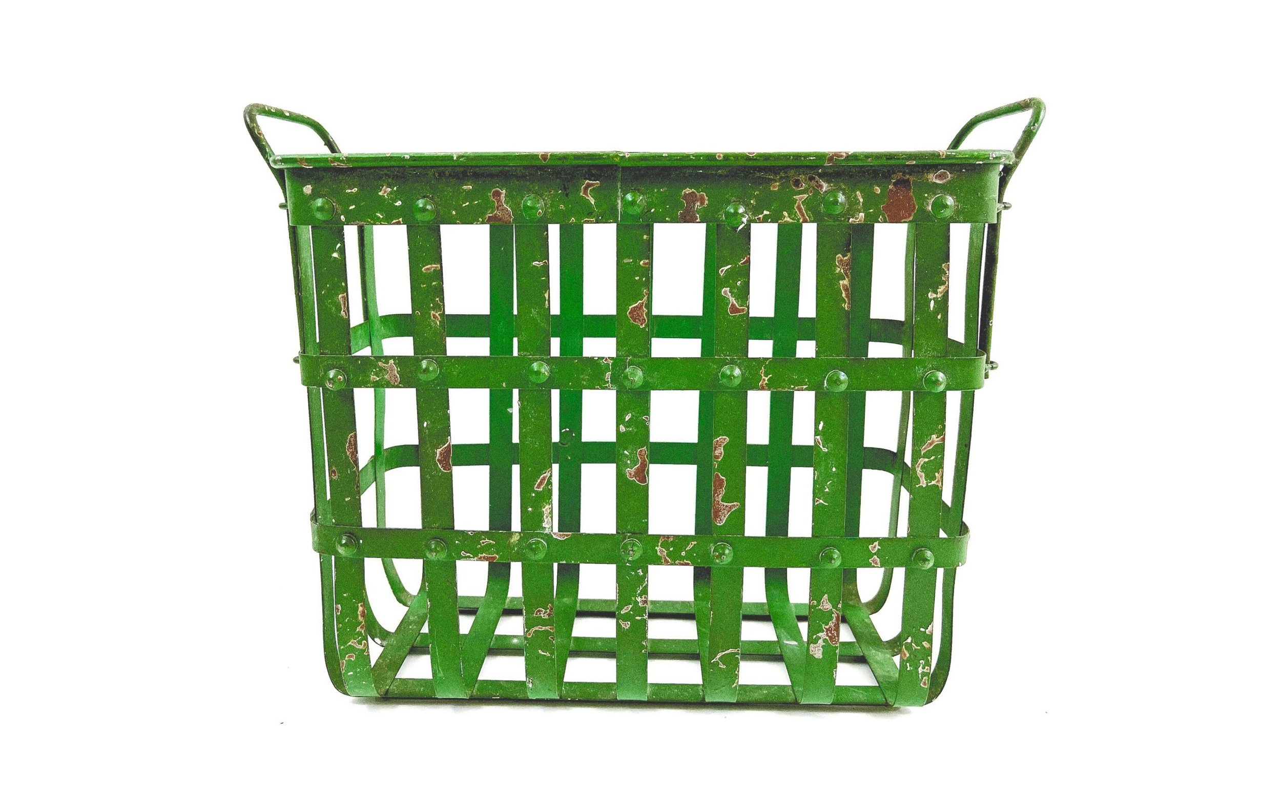 1940s Industrial Green Metal Basket | Industrial Decor | Farmhouse Style
