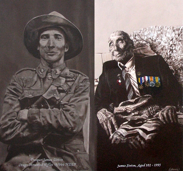 Close up of the young trooper and the 101 year old James Sinton.