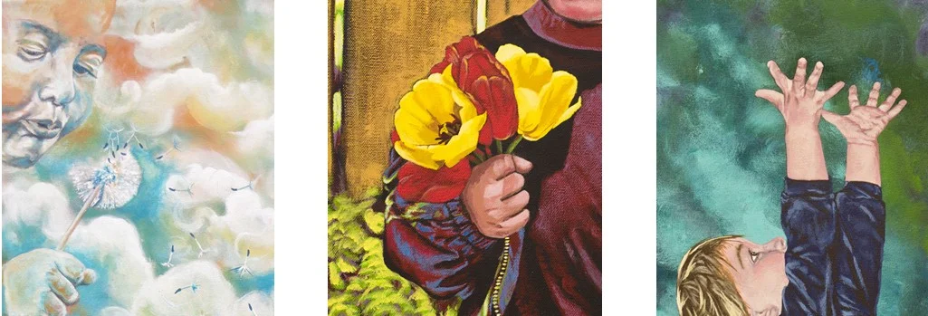 Detail of "Youthful Whispers", "Mom is Going to Love These" and "Catch and Release" respectively.